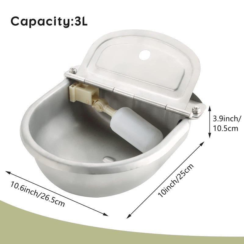 NATGAI Automatic 304 Stainless Steel Waterer Bowl, Automatic Cow Drinking Water Bowl with Float Valve Water Trough Farm Grade for Horse Cattle Goat Sheep Dog (Without Drainage Hole) - Image 2